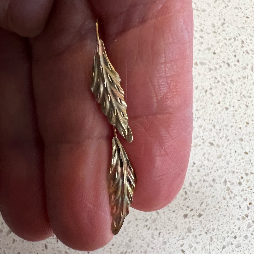 14k Solid Two Tone Gold Leaf French Wire Earrings